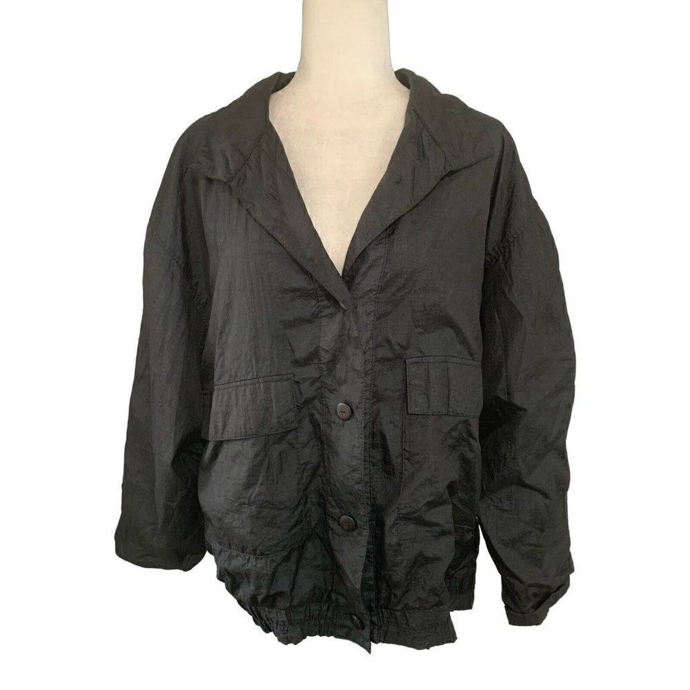 silkworms high fashion womens vintage 90’s solid black long sleeve jacket large